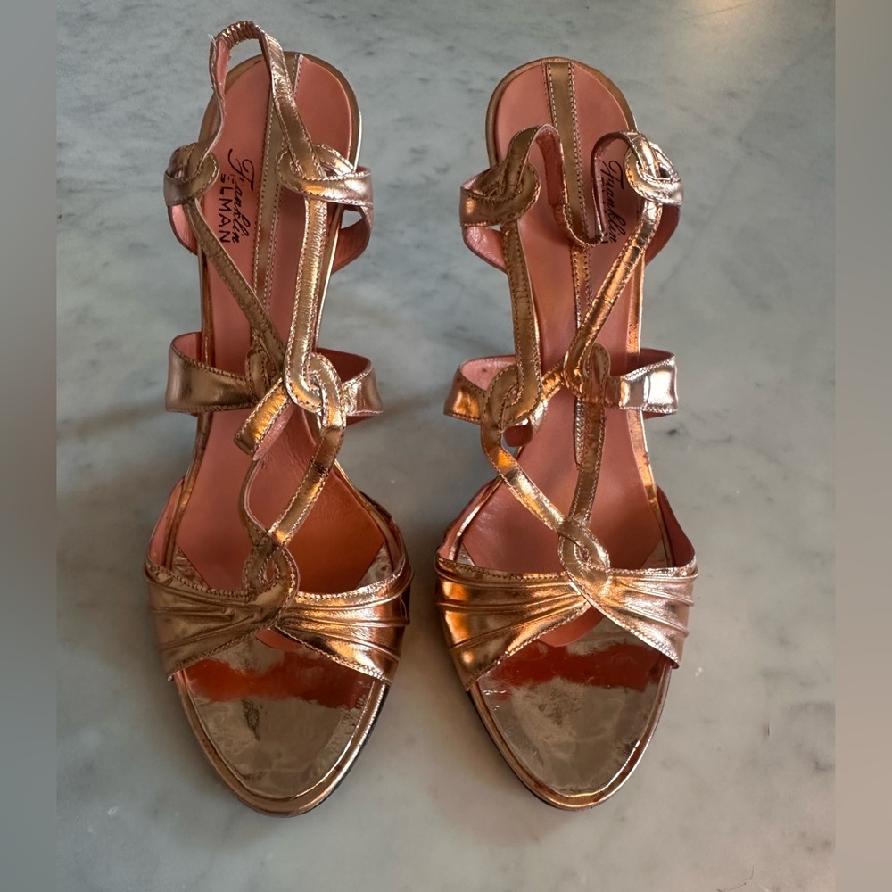 Franklin Elman Metallic peachish Bronze Strappy Heels Made in Italy – Size 8.5